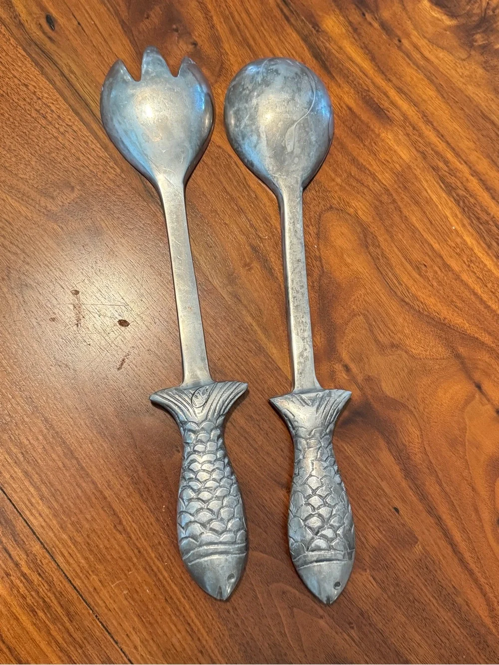 Silver Fish-Handle Salad Serving Set - Pair